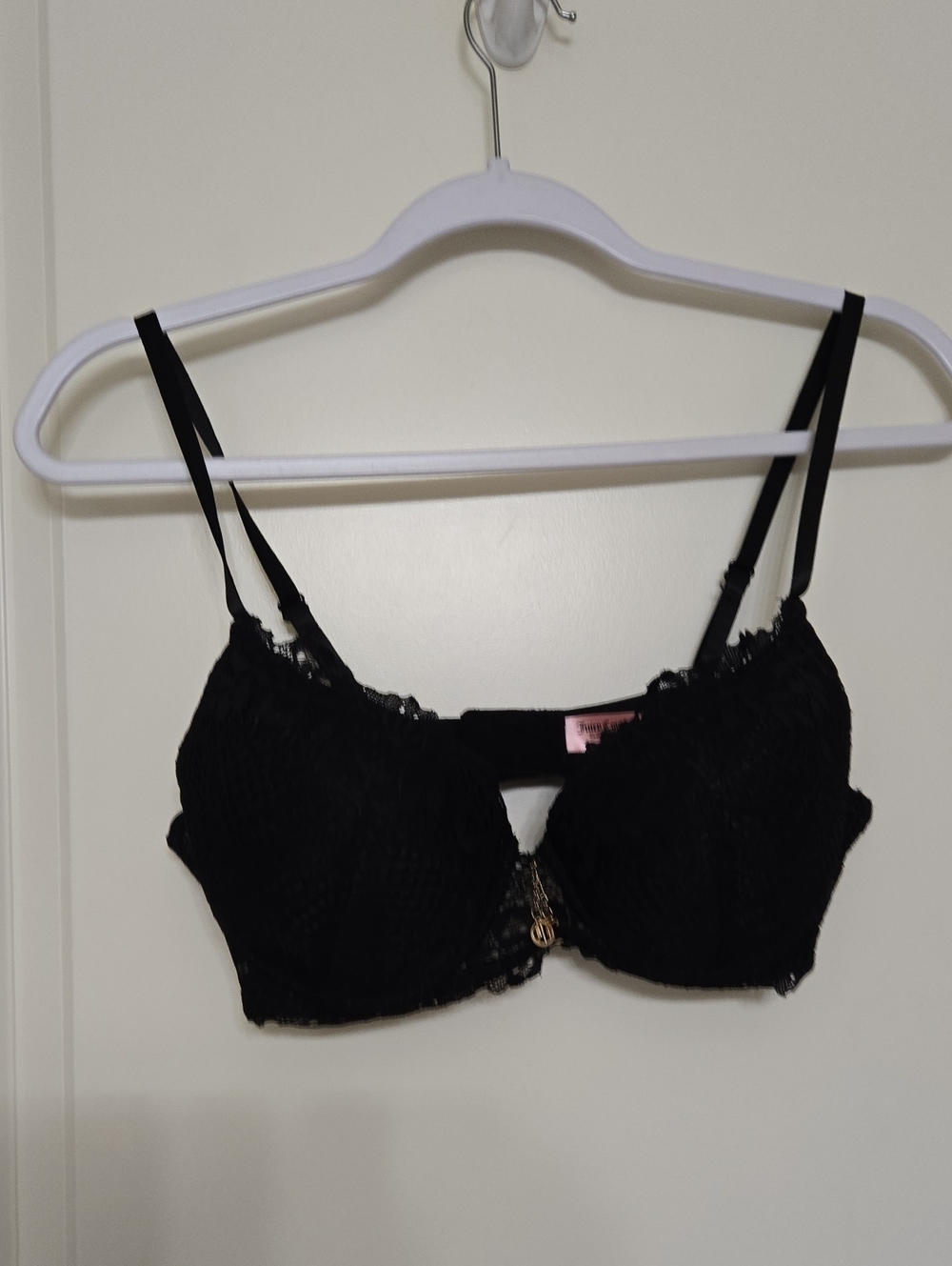Juicy Couture Black Lace Push-Up Bra with Gold Charm